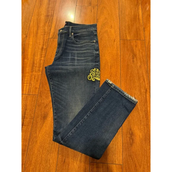 Women's Lucky Brand Rolling Stones Blue Yellow Boot Cut Jeans Size 31 - Picture 3 of 4